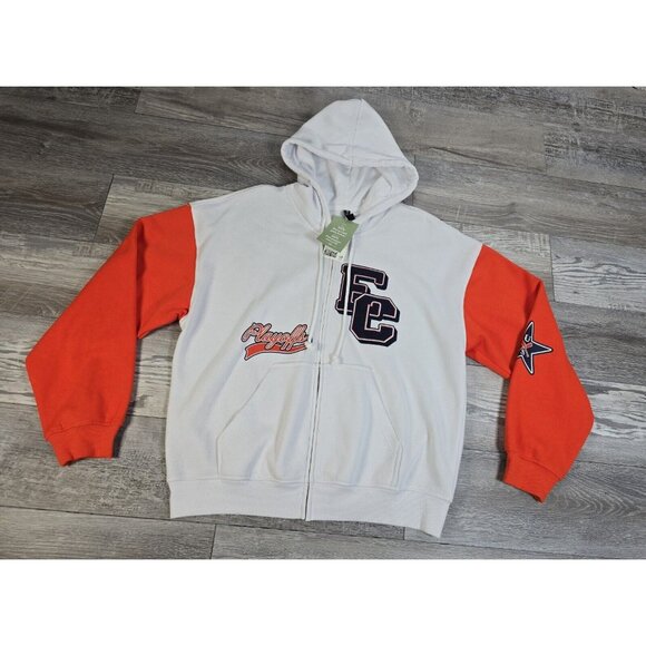 Womens H&M Divided Hoodie White & Orange Full Zip Size Medium Embroidered NWT - Picture 1 of 10